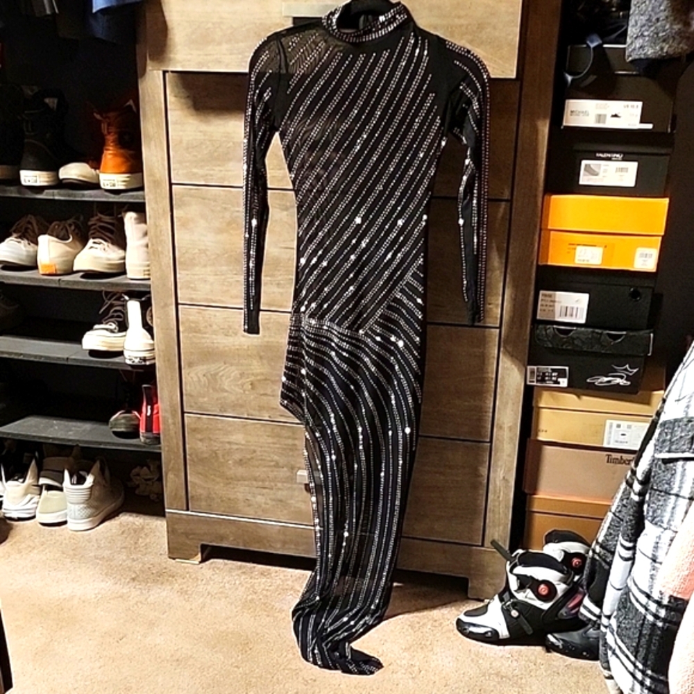 SHEIN Black Silver Long Sleeve Mock Neck Dress